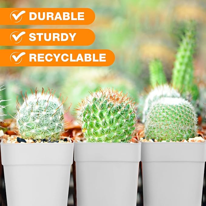 Amyhill 4 Inch Flower Pots Square Plants Nursery Pot Plastic Plant Seedling Pots Nursery Transplanting Planter Container with Saucer for Indoor Herbs Succulent Balcony Garden(White,100 Pcs)