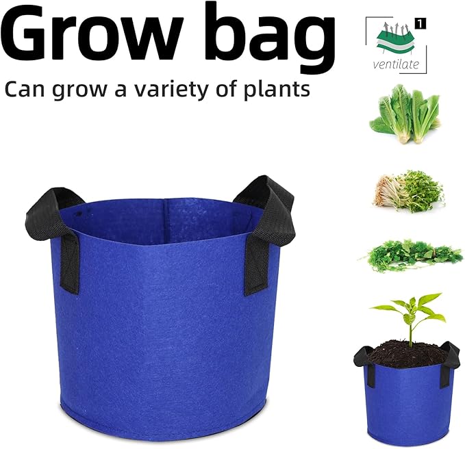 Grow Bags,Growing Pot Bags Garden Grow Bag Indoor Outdoor Fabric Aeration Plant Pot Container Flower Vegetable Pouch (Dark Blue,1 Gallon)