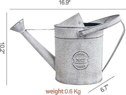 Vintage Galvanized Metal Watering Can - Rustic Farmhouse Design Watering Pot, Garden Decorative Planter for Home Patio Outdoor Wedding Party Decor