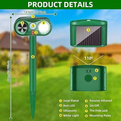 2026 Solar Animal Repellent Ultrasonic Outdoor Cat Repellent Solar Animal Repeller with Motion Sensor&LED Flashlight Deer Repellent Devices Repels All Animal Repellent Outdoor,Protect Plants
