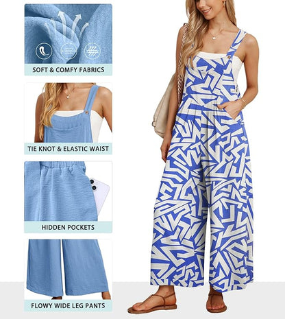 IWOLLENCE Women's Summer Jumpsuits Boho Wide Leg Overalls Casual Loose Rompers with Pockets 2025