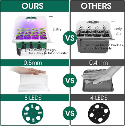 Seed Starter Tray with Grow Light,5 Pack 60 Cells Seedling Tray Kit Reusable & Dishwasher Safe for Starting Vegetable, Flower & Herb Seeds Indoor Grow Kit for Deep-Rooted Seedlings