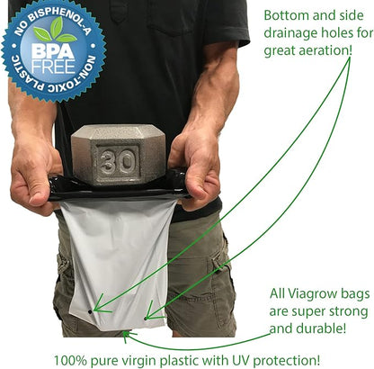 Viagrow Grow Bags Thick Plastic Grow Bags for Potting, Seedlings, Rootings, 1 Gallon 100 Pack, White