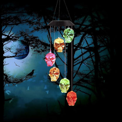 Skull Solar Wind Chimes Lights for Outside Gifts for Grandma Mom Skull Decorations Color Changing Decor LED Windchimes, Skull Gift for Birthdays, Theme Parties, Haunted House Party