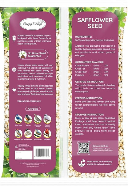 Happy Wings Safflower Seeds Wild Bird Food - 5 Pounds I Combo Pack of 2 No Grow Seed I Bird Seed for Wild Birds