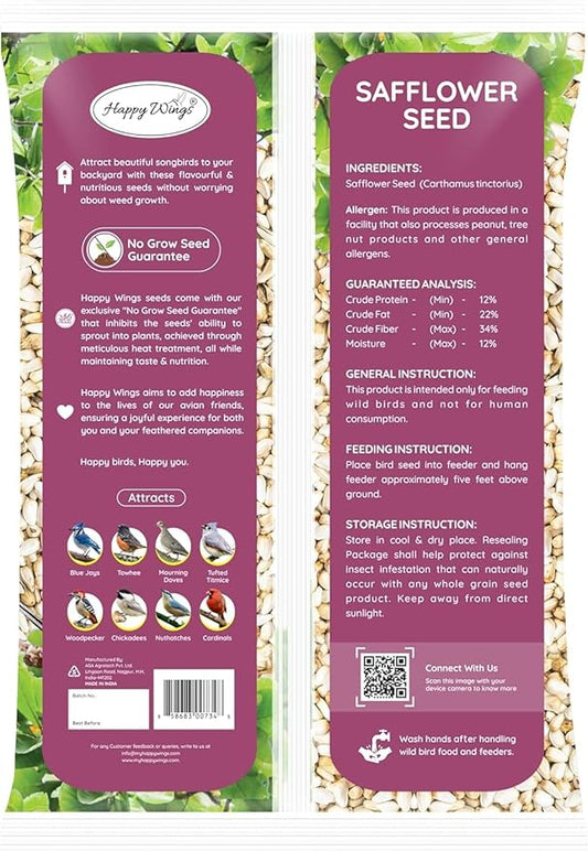 Happy Wings Safflower Seeds Wild Bird Food - 5 Pounds I Combo Pack of 2 No Grow Seed I Bird Seed for Wild Birds