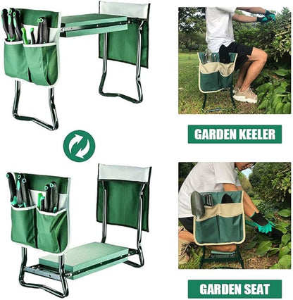 PLKO Garden Kneeler and Seat Stool Heavy Duty Garden Folding Bench with Large RemovableTool Pocket Gloves and Soft EVA Kneeling Pad for Gardening Lovers