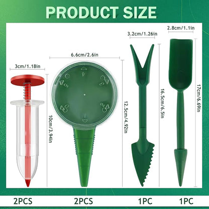 6 PCS Mini Seed Spreader, Sowing Seed Dispenser with 5 Speeds, Sowing Helper, Small Seed Planter Tool, Manual Seedlings Dibber and Widger Set, Seed Sower Spreader Handheld for Tiny Seeds (Red)