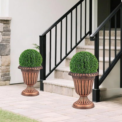 Giantex 18" Tall Vintage Planters Set of 4, Urn Plastic Flower Pots with/Pedestal Base & Pre-Marked Drain Hole, Indoor Outdoor Decorative Plant Containers for Front Porch Home Wedding (Bronze)