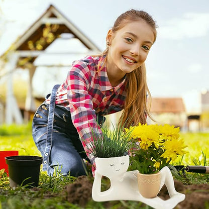 Lazy Guy Planter - Funny Smiling Face Resin Flower Pot with Double Drainage Hole, Cute Lying Down Figure Succulent & Cactus Planter, Unique Home Garden Decor Gift for Family & Friends (Red)