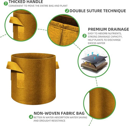 5-Pack 20 Gallon Grow Bags Heavy Duty Thickened Nonwoven Fabric Pots with Handles, Plant Grow Bags for Vegetables/Flower/Plant/Fruits, Brown