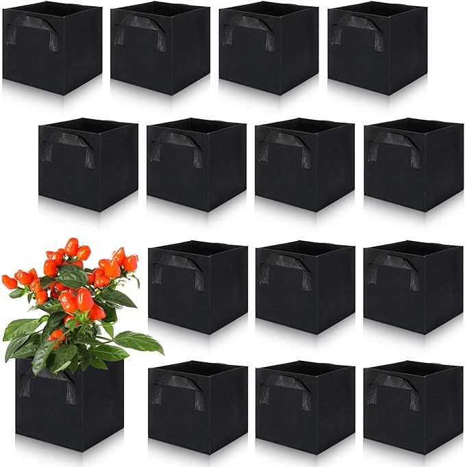 Nuogo 15 Pack 3 Gallon Square Grow Bags Thick Fabric Pots with Handles Black Plant Grow Bags for Indoor and Outdoor Garden