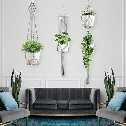 Macrame Plant Hangers, 6Pack Hanging Plant Holders Indoor w/ 6 Set Hooks Handmade Cotton Rope Plant Hangers Set Flower Pots Holder Stand Boho Home Decor Hanging Planters for Indoor Outdoor Plants