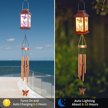 Butterfly Outddor Lantern House Wind Chime-Waterproof Hanging Solar Lanterns for Outdoor Patio, Porch, and Garden Decorfor Nature Lovers,Shaped Wind Chimewith Lantern Design