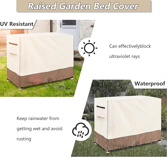 Outdoor Raised Garden Bed Winter Cover with Split Zipper,Waterproof Heavy Duty Cover for 48 x 24 x 30 inch Elevated Wood Planter Box Stand(Beige,Covers only)