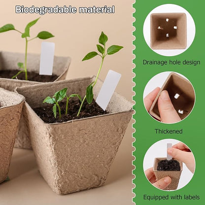 NNG 5PCS Seed Starter Tray with 90PCS Square Seed Peat Pots,Seed Starter Kit with Germination Trays Seedling Pots for Seedling Propagation and Plant Growing
