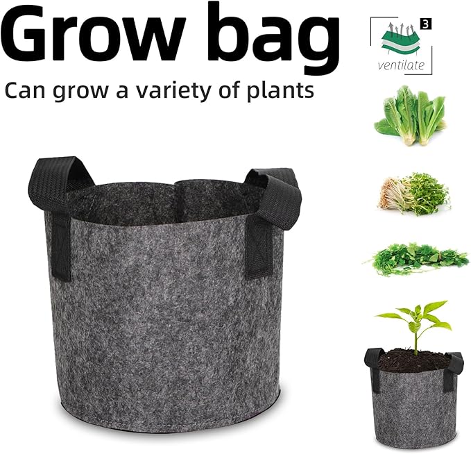 Grow Bags,Growing Pot Bags Garden Grow Bag Indoor Outdoor Fabric Aeration Plant Pot Container Flower Vegetable Pouch (Dark Gray,3 Gallon)