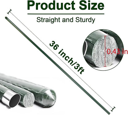 Garden Stakes 3ft, 3 Feet Metal Plant Stakes 30 Pack for Gardening and Farm, Plastic Coated Plant Support for Tomato, Cucumber, Bean, Flower, Potted and More Climbing Plants