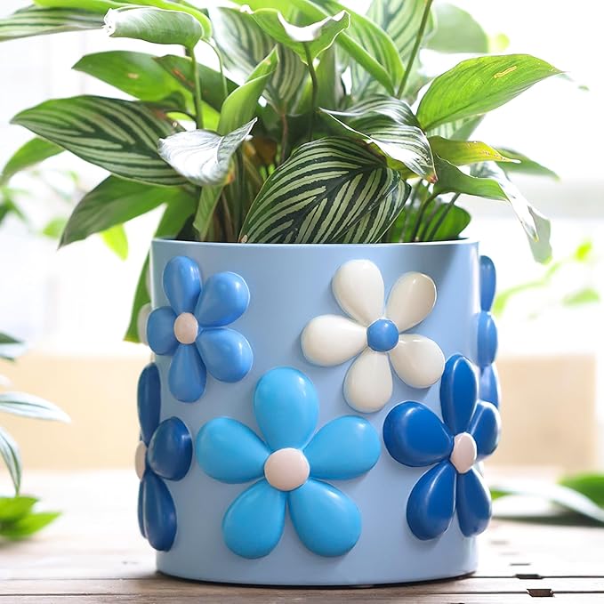 GUGUGO Colorful Flowers Planters Cute Unique Rainbow Planter with Drainage, Vintage Retro Flower Plant pots for Indoor & Outdoor Plants, Eclectic Succulent Gardening Pot for Boho Modern Home Décor-B