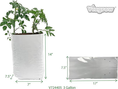 Viagrow Grow Bags Thick Plastic Grow Bags for Potting, Seedlings, Rootings, 3 Gallon 50 Pack, White