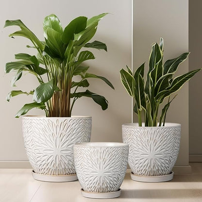 G EPGardening 8 Inch Ceramic Plant Pot with Drainage Hole and Saucer Round Planter Pot for Indoor Outdoor Plants Modern Large Flower Pot White