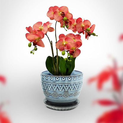 Ceramic Plant Pots. Flower Pots for Plants. Planter Pots with Drainage Holes and Saucers for Indoor Plants. 5.5 inches Wide, 4.3 inches Deep. Set of 2.