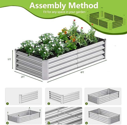 2PCS 4x2x1FT Galvanized Raised Garden Bed Kit, Galvanized Planter Raised Garden Boxes Outdoor, Large Metal Raised Garden Beds for Vegetables-Silver