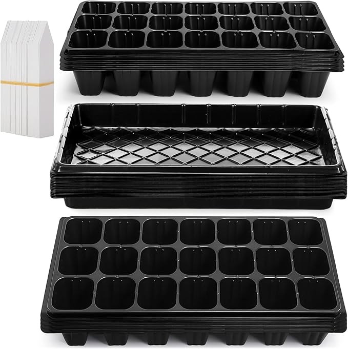 Yinder 20 Pcs Seed Starting Trays with Dome 21 Cells Plug Trays and 1020 Tray No Holes with 100 Pcs Tags Seed Starter Kit for Nursery Germination Plant Propagation