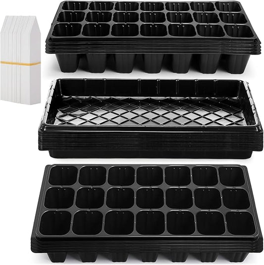 Yinder 20 Pcs Seed Starting Trays with Dome 21 Cells Plug Trays and 1020 Tray No Holes with 100 Pcs Tags Seed Starter Kit for Nursery Germination Plant Propagation