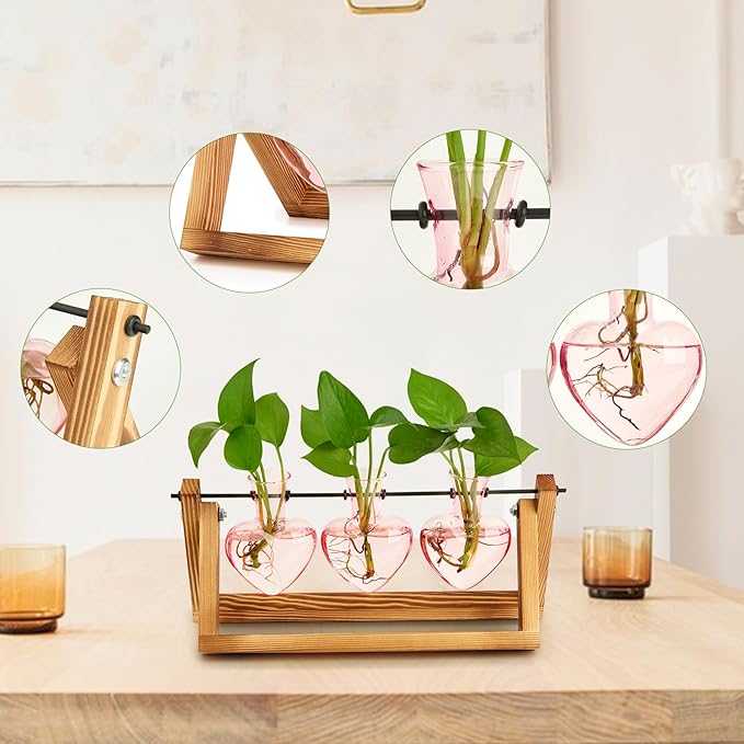XXXFLOWER Plant Terrarium Propagation Stations Unique Gifts for Women Wife Mom Plant Lovers 3 Heart Shaped Vases for Hydroponics Home Garden Office Decor(Plants NOT Included)