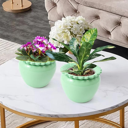2pcs African Violet Planter Pot - 6.5inch Self Watering Green Ceramic Pot with Creamic Reservoir