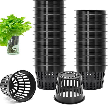 ZeeDix 3 Inch Net Pots for Hydroponics, 25 Pack Mesh Net Cups Hydroponic Baskets Plant Nursery, Reusable Heavy Duty Wide Lip Round Bucket Basket for Plants