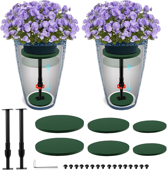 2 Pack Adjustable Height Plant Risers for Inside Pots, 12-21" Planter Inserts for Large Pots, Pot Fillers for Tall Square Round Taper Planters (6" 8" 10" Base or Top)