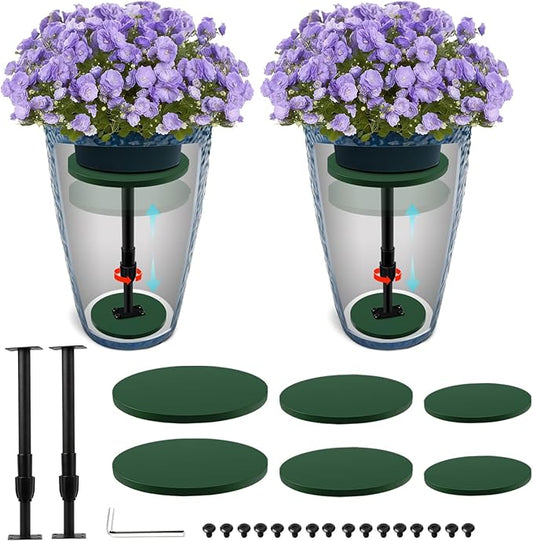 2 Pack Adjustable Height Plant Risers for Inside Pots, 12-21" Planter Inserts for Large Pots, Pot Fillers for Tall Square Round Taper Planters (6" 8" 10" Base or Top)