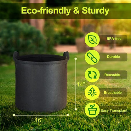 6-Pack 12 Gallon Grow Bags, 300G Thickened Nonwoven Plant Fabric Pots with Reinforced Handles for Garden Indoor Outdoor