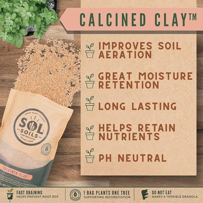 Sol Soils Calcined Clay – 100% Peat-Free Soil Amendments with Superior Drainage, Aeration, & Root Health for Indoor Plants, Succulents, Bonsai & More - 2 Quarts