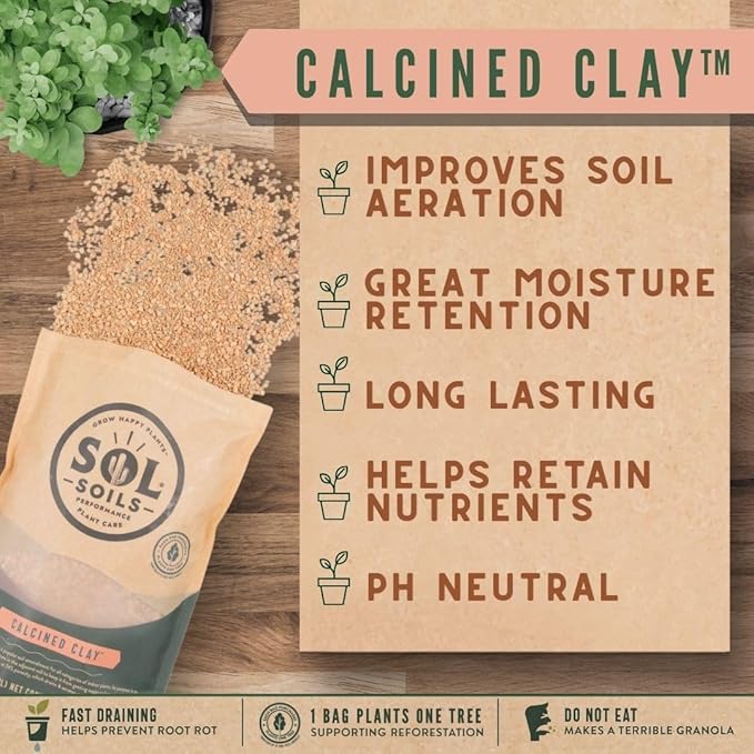 Sol Soils Calcined Clay – 100% Peat-Free Soil Amendments with Superior Drainage, Aeration, & Root Health for Indoor Plants, Succulents, Bonsai & More - 1 Gallon