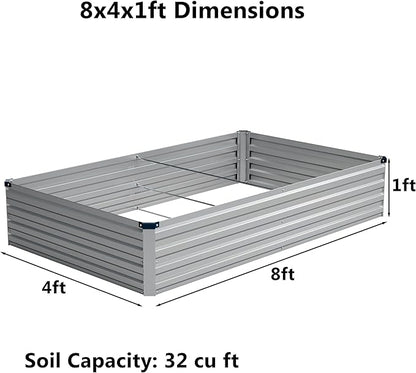 8x4x1 ft(2 Pack) Galvanized Raised Garden Bed,Outdoor Planter Box Metal Patio Kit Planting Bed for Vegetables Flowers and Succulents,Silver