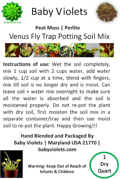 Venus Fly Trap, Pitcher, Butterworts, Bladderworts Drosera Carnivorous Plants Potting Soil Mix 1 Quart (1qt 4 Level Cups)