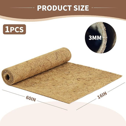 16X60 Inch Natural Coco Liner Roll, Coco Liners for Planters for Window Box Flower Basket, Coconut Coir Liner Sheets Mats for Hanging Basket, Animal Pet Pad, Garden Decoration