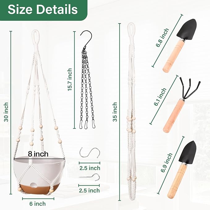 Hanging Planters for Indoor Plants, 2 Pack 8 Inch Self Watering Hanging Pots for Plants with Drainage Holes, Indoor Outdoor Hanging Flower Pots for Home Garden Ceiling Decor (White)