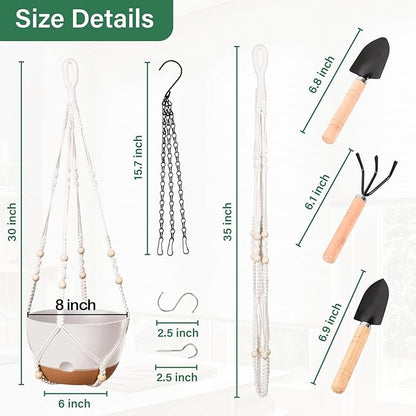Hanging Planters for Indoor Plants, 2 Pack 8 Inch Self Watering Hanging Pots for Plants with Drainage Holes, Indoor Outdoor Hanging Flower Pots for Home Garden Ceiling Decor (White)