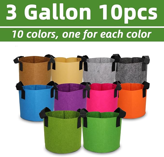 Grow Bags,Growing Pot Bags Garden Grow Bag Indoor Outdoor Fabric Aeration Plant Pot Container Flower Vegetable Pouch (Mixed 10colors,3 Gallon)