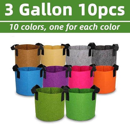 Grow Bags,Growing Pot Bags Garden Grow Bag Indoor Outdoor Fabric Aeration Plant Pot Container Flower Vegetable Pouch (Mixed 10colors,3 Gallon)