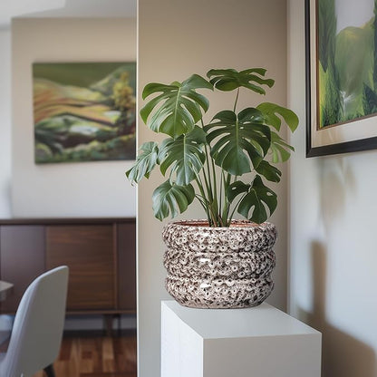 SQOWL Ceramic Pots for Plants - 10 Inch Plant Pot with Drainage Hole, Ceramic Planter for Indoor Plants, Round Flower Pots Outdoor, Modern Planter, House Home Room Decor, Gifts for Plant Lover, White