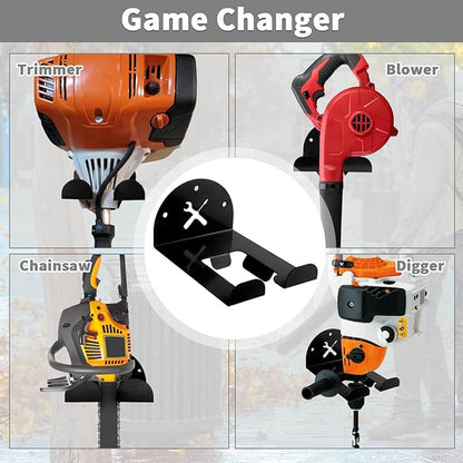 Upgraded Trimmer Rack Wall Mount - 8" Heavy Duty Weed Eater Hanger for Garage Wall Bracket, Garden Power Tool Holder Organizer Hooks for Grass Trimmer, Hedge Trimmer, Leaf Blower and Chainsaw, Black3