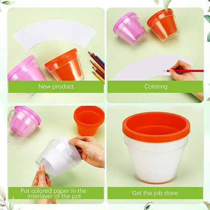 Meanplan 24 Sets Spring DIY Flower Pot Crafts Bulk Color Your Own Flower Pot 4 Inch Spring Planters Decorate Kit for Adults Activities