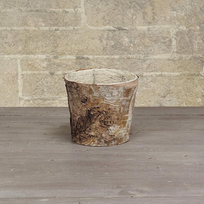 Napco Enchanted Flora - Birch Bark Wood Planter/Cache Pot with Liner, Small