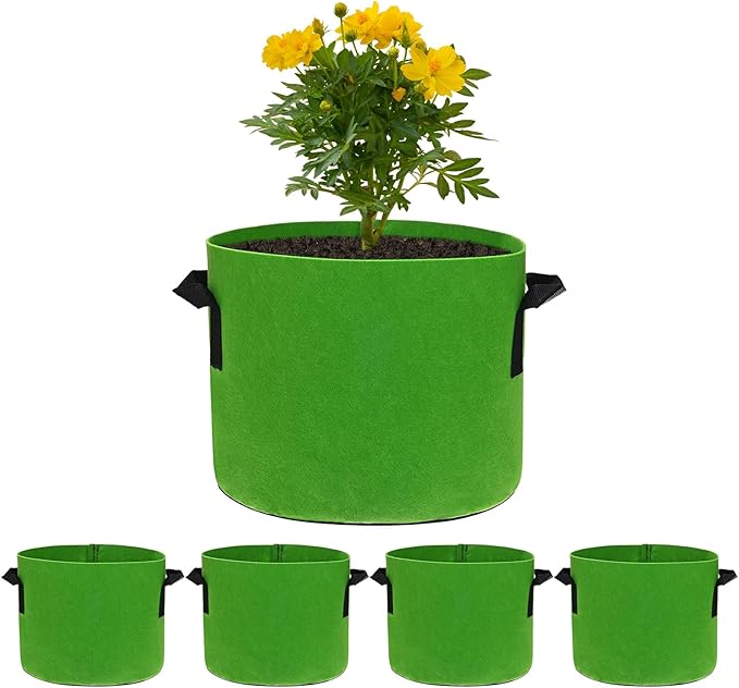5-Pack Plant Grow Bags 3 Gallon Grow Bags 300G Thickened Fabric Pots with Durable Handles Plant Garden Grow Pots for Fruits/Vegetables/Flowers/Plants [Green]