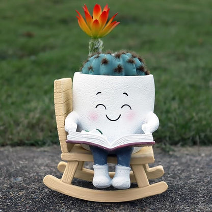 Cute Head Planters Face Pots, Adorable Human Face Planter Reading Books Flower Vase for Indoor Outdoor Plants, Unique Plant Holder Succulent Cactus Pots